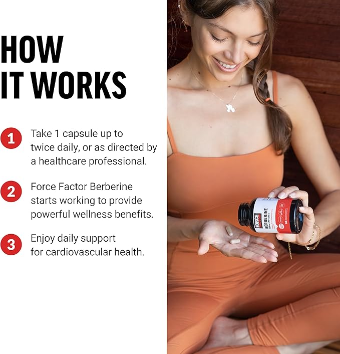 FORCE FACTOR Berberine 500mg Supplement, Cardiovascular 60 Vegetable