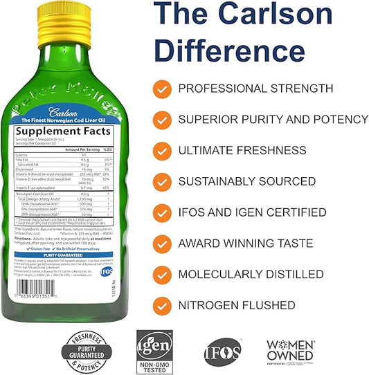 Carlson - Cod Liver Oil, 1100 Omega-3s, Liquid 250 ml