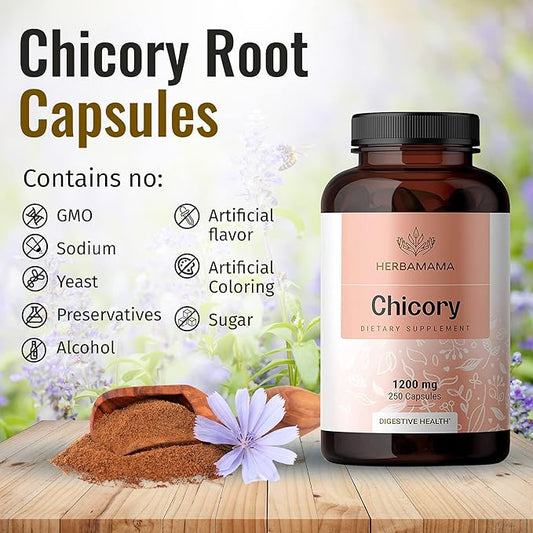 HERBAMAMA Chicory Root Supplement 250 Capsules