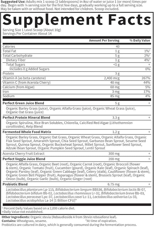 Garden of Life Perfect Food Super Green Formula - 14 Servings | 45 Superfoods, Greens, Fruit & Veggie Juice Superfood Powder Supplement, Probiotics & Organic Spirulina for Digestion & Immune Health
