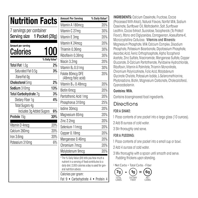 WonderSlim Meal Replacement Shake, Chocolate Salted 15g Protein, 24 Vitamins (7ct)