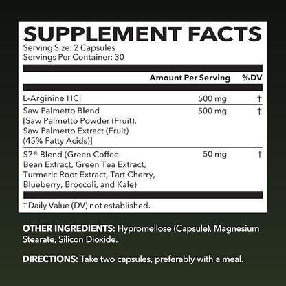 L Arginine Saw Palmetto for Men Prostate Supplement - Nitric Oxide (NO) & Prostate Support Supplement for Ultimate Male Health - Endurance Performance & Urinary Health - Vegan, 60 Count 1 Month Supply