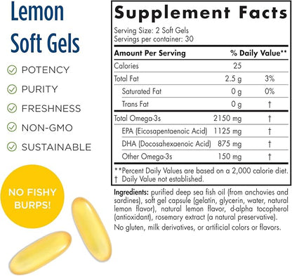 Nordic Naturals ProOmega 2000, Lemon Flavor 2150 mg Omega-3 - 60 Soft 30 Servings