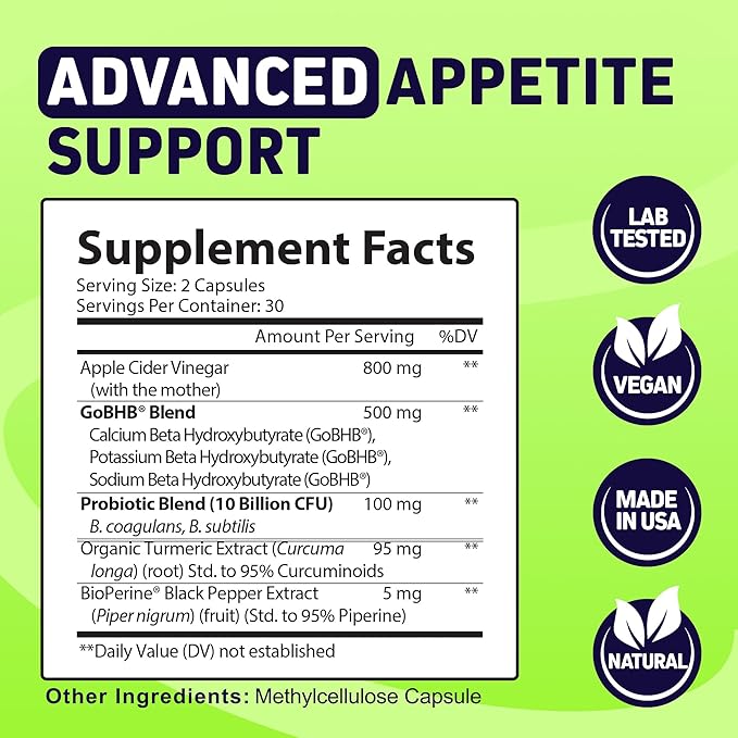 Herbtonics GLP-1 Tonic Weight Supplement – Natural GLP-1 Support with Apple Cider Vinegar, BHB Salts & Probiotics – Supports Appetite Regulation, Metabolism, Digestion & Detox – 60 Vegan Capsules