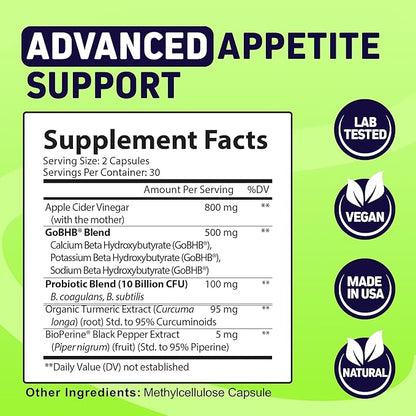 Herbtonics GLP-1 Tonic Weight Supplement – Natural GLP-1 Support with Apple Cider Vinegar, BHB Salts & Probiotics – Supports Appetite Regulation, Metabolism, Digestion & Detox – 60 Vegan Capsules
