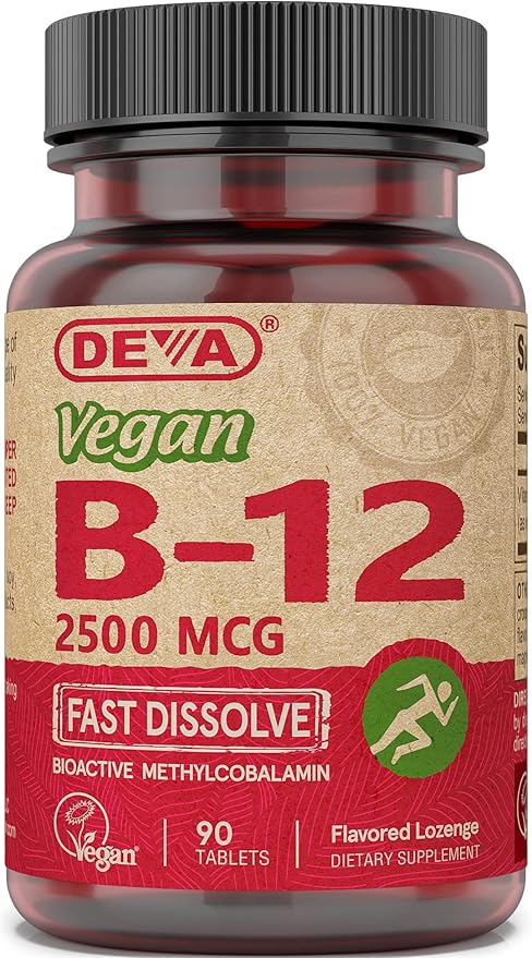 DEVA Nutrition Vegan Sublingual Fast Dissolve B-12 Tablets, 2500 mcg, 90 Count