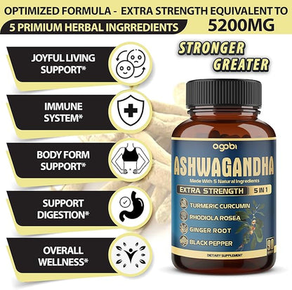 Ashwagandha Extract Capsule 5in1 Blended 90 Capsules 3 Months