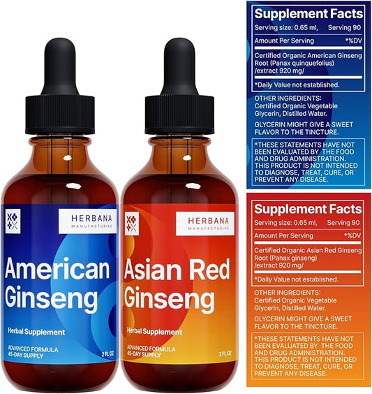 Asian Red Ginseng and American Ginseng (2 Pack)