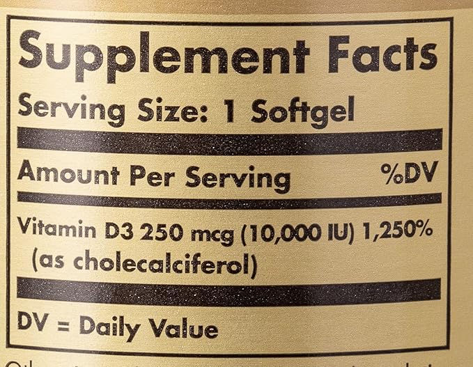 Solgar Vitamin D3 (Cholecalciferol) 250 MCG (10,000 IU), 120 Softgels 120 Servings