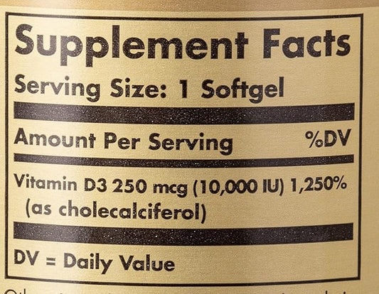 Solgar Vitamin D3 (Cholecalciferol) 250 MCG (10,000 IU), 120 Softgels 120 Servings