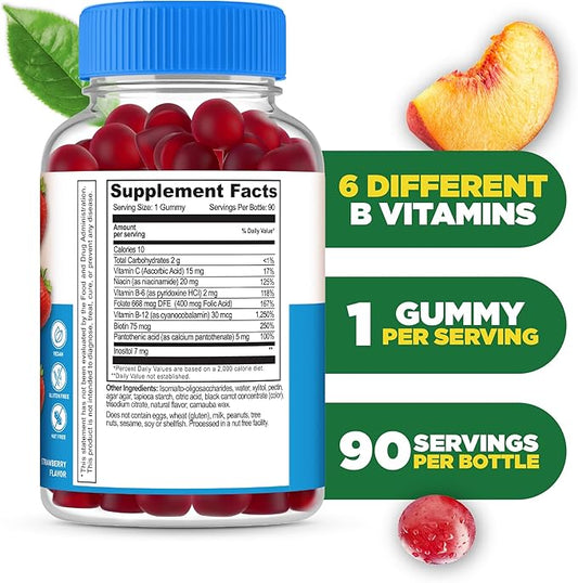 Lifeable Sugar Free Vitamin B Complex Gummies | B-Complex with Vitamin C | Great Tasting VIT B Complex Vitamins | Energy and Nerve Support | B Vitamins Complex for Women, Men, Adults | 90 Gummies