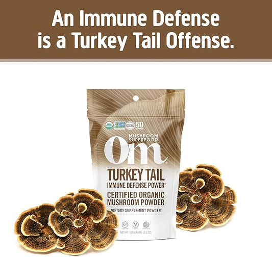 OM MUSHROOM SUPERFOOD Turkey Tail Organic Mushroom Powder, 3.5 Ounce, 50 Servings, Immune Support, Polysacchrides, Beta-Glucans, Gut Health & Holistic Defense Mushroom Supplement