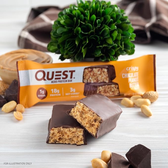 Quest Nutrition Crispy Chocolate Peanut Butter Hero Protein Bar, 18g Protein, 1g Sugar, 3g Net Carb, Gluten Free Protein Snack, Keto Friendly, 4 Count