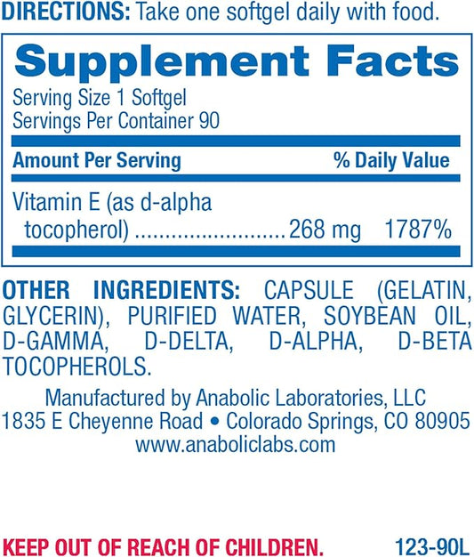 Anabolic Laboratories Natural Vitamin E 400 90 Supplements