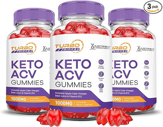 (3 Pack) Turbo Ripped Keto ACV 1000MG Turbo B12 Vegan 180 Gummys