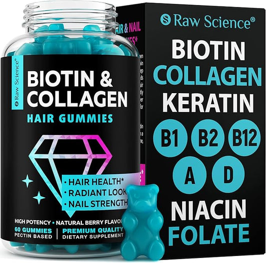 Biotin Collagen Gummies – Hair Skin B1, B2, B2, B3, B3, B5, B5, B7, B7, B9, B9, B12, B12, Collagen, 60 Gummy