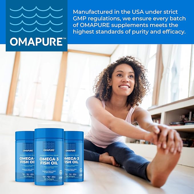Fish Oil Supplements with Omega 3 Fatty Acids (3 Bottles, 120 Softgels) - High EPA, DHA, & IFOS Fish Oil Pills Support Heart & Joint Health - Burpless Fish Oil Promotes Brain Function