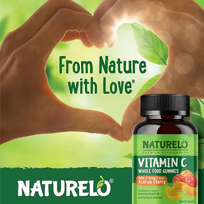 NATURELO Whole Food Vitamin C Gummies, 60 Vegan-Friendly