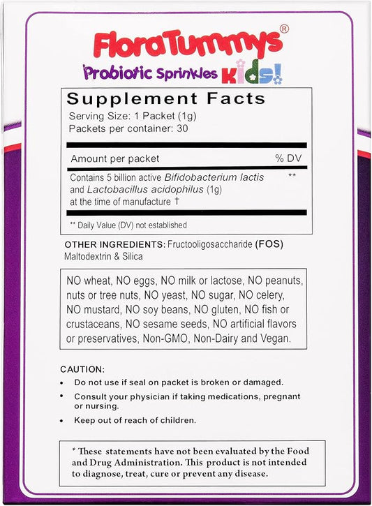 Probiotics for Kids: 30 Taste-Free Powder Packets, Free of Food Allergens, Non-Dairy, Gluten Free, Sugar Free, Non-GMO, Vegan