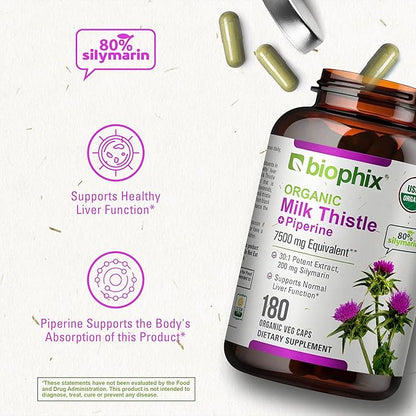 biophix Milk Thistle USDA Organic 30:1 7500 mg 180 Veggie