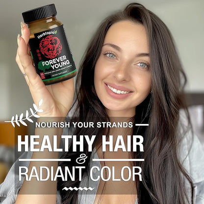 Forever Young Longevity Supplement for Immunity, Anti Gray Hair, Telomere Lengthening & Happy Mood w/Ginseng, Astragalus, Lions Mane, Reishi Mushroom, Codonopsis | Organic - 60 Caps