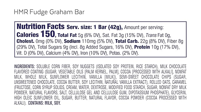 HMR Bar, Fudge Graham Protein Bar 10g of 24 Count
