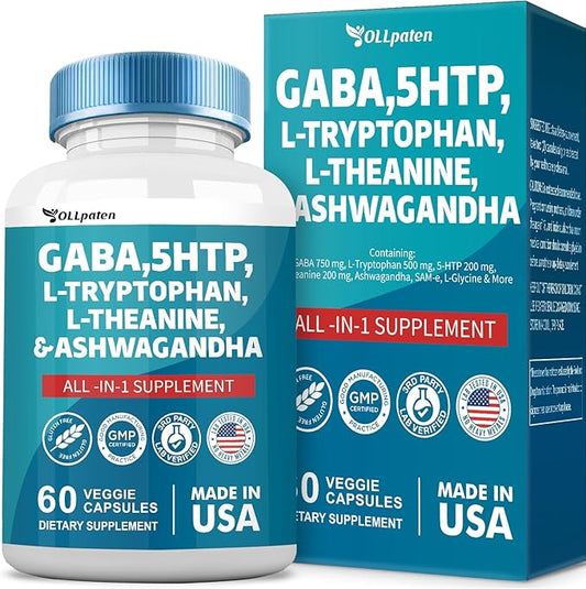 GABA 750mg 5 HTP 200mg L 500mg L 200mg Ashwagandha 3000mg SAM-e 60 Capsules