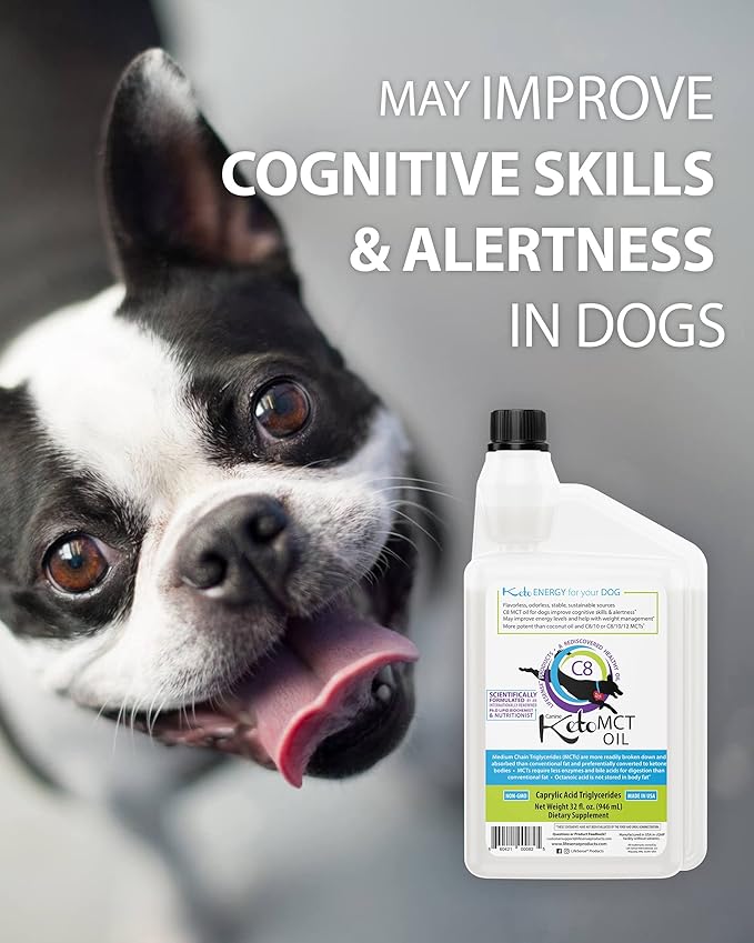 LifeSense C8 MCT Oil for Dogs, Keto-Friendly, Sourced from Coconut Oil, Human Grade, 32 oz, Made in USA by PhD Nutrition, Dog Optimal Fuel for The Brain and Body