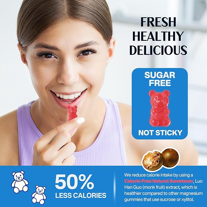 Magnesium Gummies 400mg, Superior Alternative to CoQ10-100mg, Vitamin D3, Active B6, Folate 5-MTHF plus B12, Sugar Free,2Pack