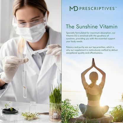 Vitamin D3 180 Gelcaps - Maximum Absorption for Strong Bones, Muscle & Immune Support, Non GMO Vegetarian Softgels, 125 mcg (5,000 IU)