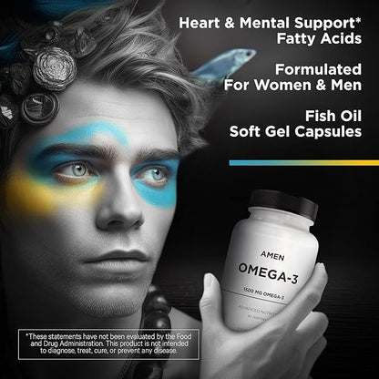 Amen Omega-3 Supplement 1500mg High-Potency 3 - 45-Day Supply 90 Soft
