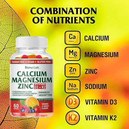 Calcium Magnesium Zinc Gummies with Vitamin D3 & K2 -