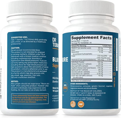 Dr. Tobias Blood Pressure Support Supplement B6, B12, B12, Niacin, 90 Capsules