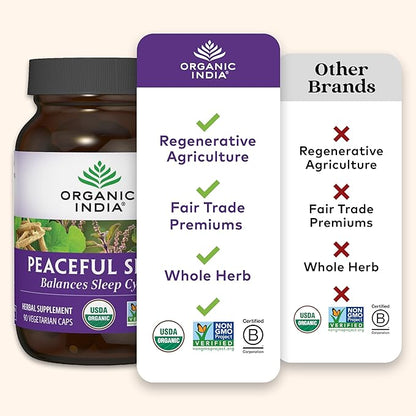 ORGANIC INDIA Peaceful Sleep Herbal Supplement 90 Capsules