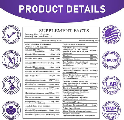 Milk Thistle Supplement 15000mg Organic Artichoke D3&K2 vitamins (29-IN-1)Made In