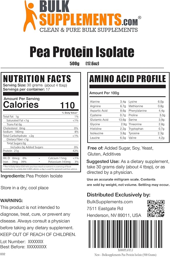 BulkSupplements.com Pea Protein Powder 30g per 500g (1.1 (1.1 lbs) 1)