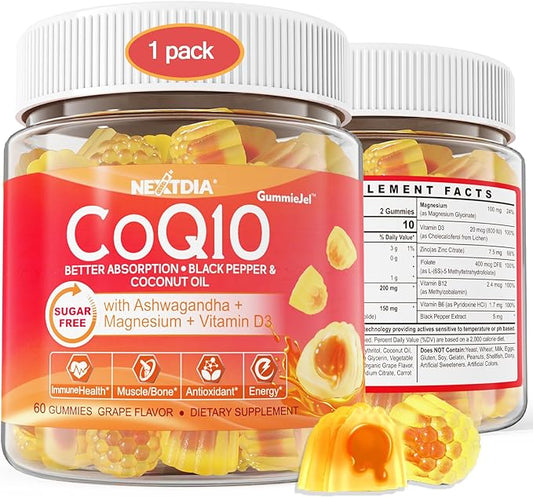Sugar-Free CoQ10 200mg 100mg Filled Gummies D3, B12, B12, B6, B6, B9,Ultra B9,Ultra Absorption Q10 (Ubiquinone),For