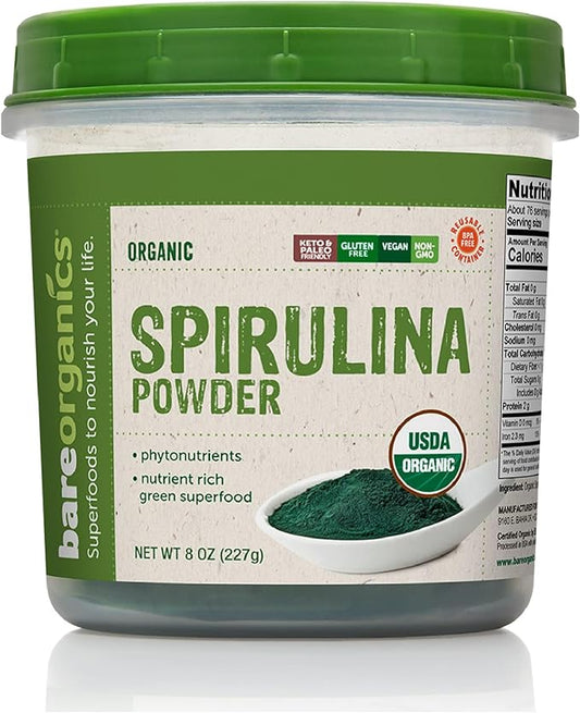 BareOrganics SPIRULINA Powder (Raw - Organic), 8 ounce (pack of 1)