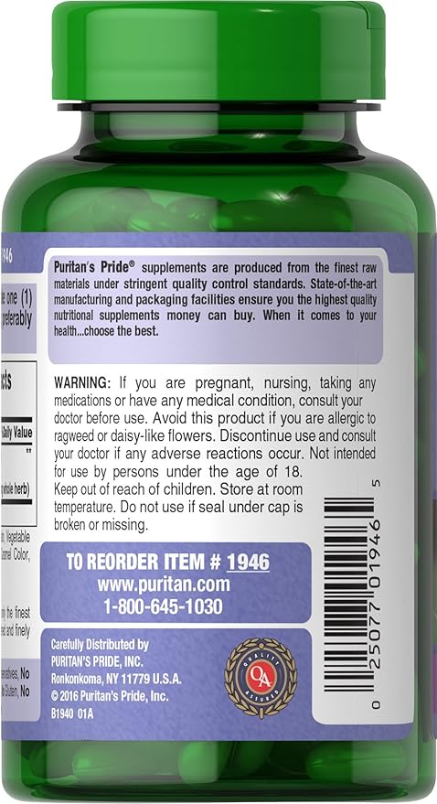Puritan's Pride Milk Thistle 4:1 Extract 1000 Mg ,180 Count