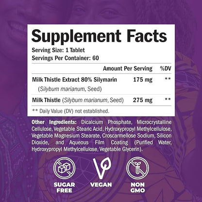 Milk Thistle Supplement for Liver Cleanse 80% Silymarin, 100% Vegan 60 Tabs