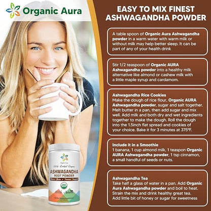 Certified Organic Ashwagandha Root Powder 8Oz -1/2Lb. Enhances 100% Pure