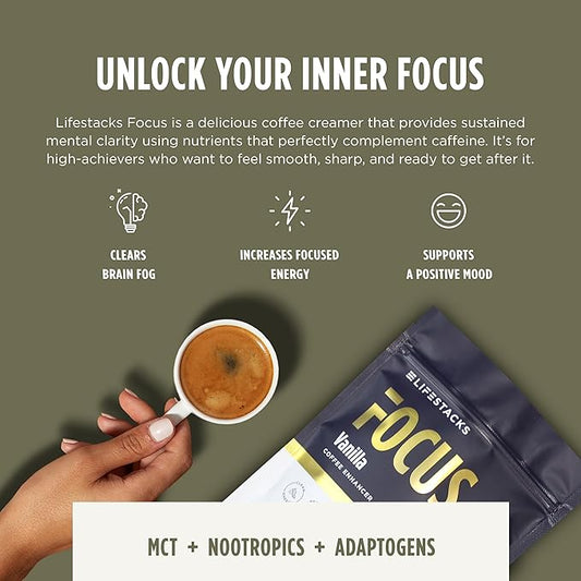 LIFESTACKS Vanilla MCT Oil 3-Pack - Boost Energy & Clarity - MCT Powder + Nootropics + Adaptogens for an Elevated Coffee Experience - Keto, Vegan, 0 Sugar - with Taurine, L-Tyrosine, Rhodiola & More
