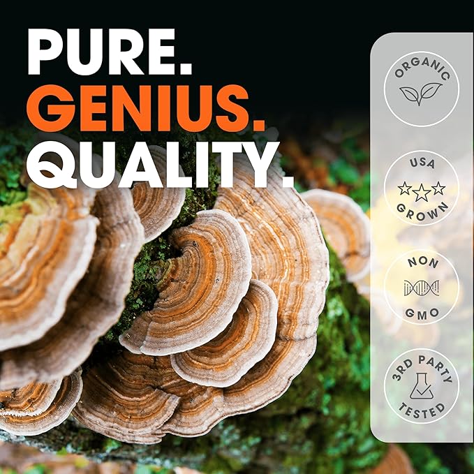 The Genius Brand - Genius Turkey Tail Supplement Capsules – Organic, Comprehensive Digestive and Gut Health Support – 120 Capsules