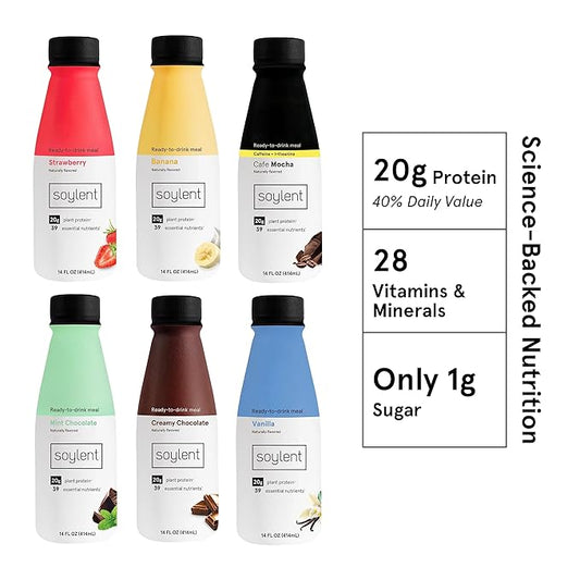 Soylent Meal Replacement Shake, Sampler Pack, 20g Complete 14oz, 12 12 Pack