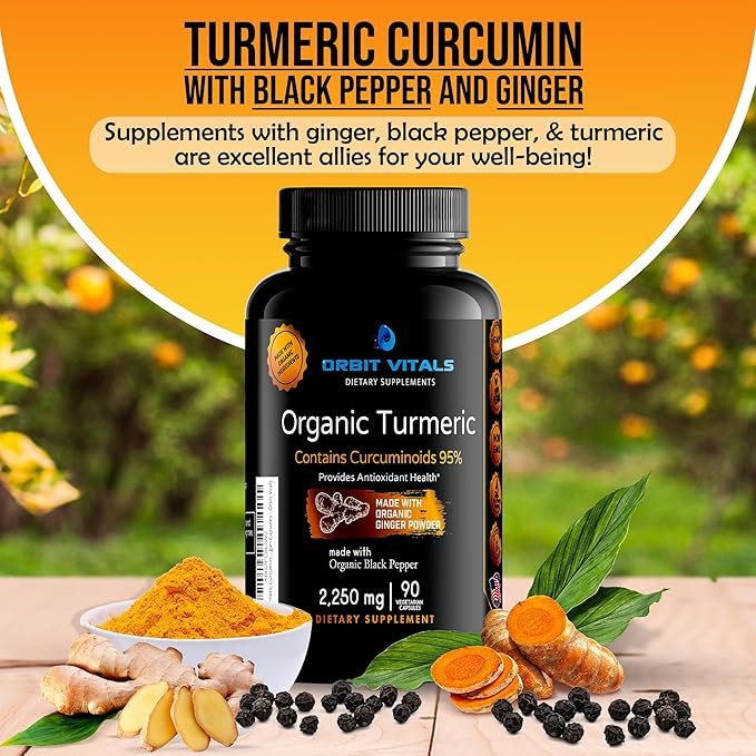 Organic Turmeric Curcumin with Black Pepper 2250mg, 95% 95% Standardized 90 Vegan