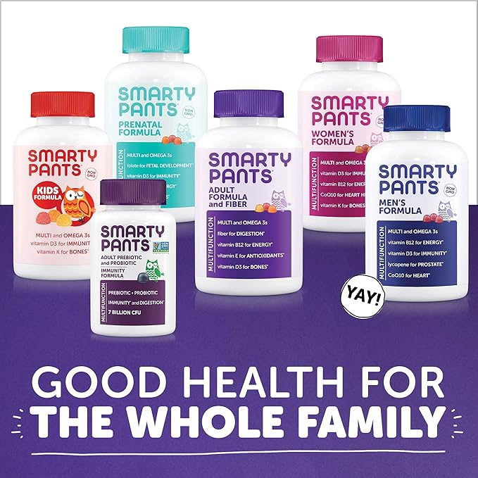 SmartyPants Fiber Supplement & Multivitamin D3, C, B12, B6, B6, Vitamin 3 Fish 180 Count (30 Day