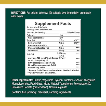 Nature's Bounty Fish Oil, Dietary Supplement 360mg Omega-3, Omega-3, Supports 1200mg, 200 200 Softgels 2)