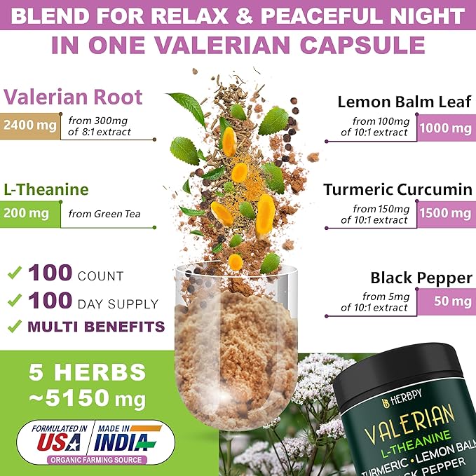 5in1 Valerian Root Capsules 5150mg Plus 100 Count