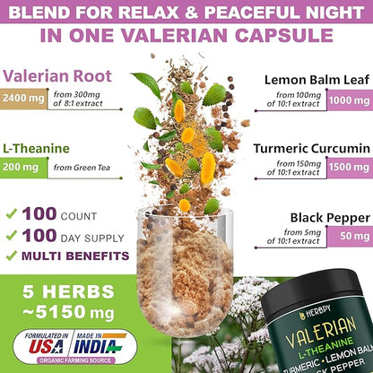 5in1 Valerian Root Capsules 5150mg Plus 100 Count