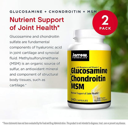 Jarrow Formulas Glucosamine + Chondroitin + MSM 240 Capsules, 2 - 120 Total